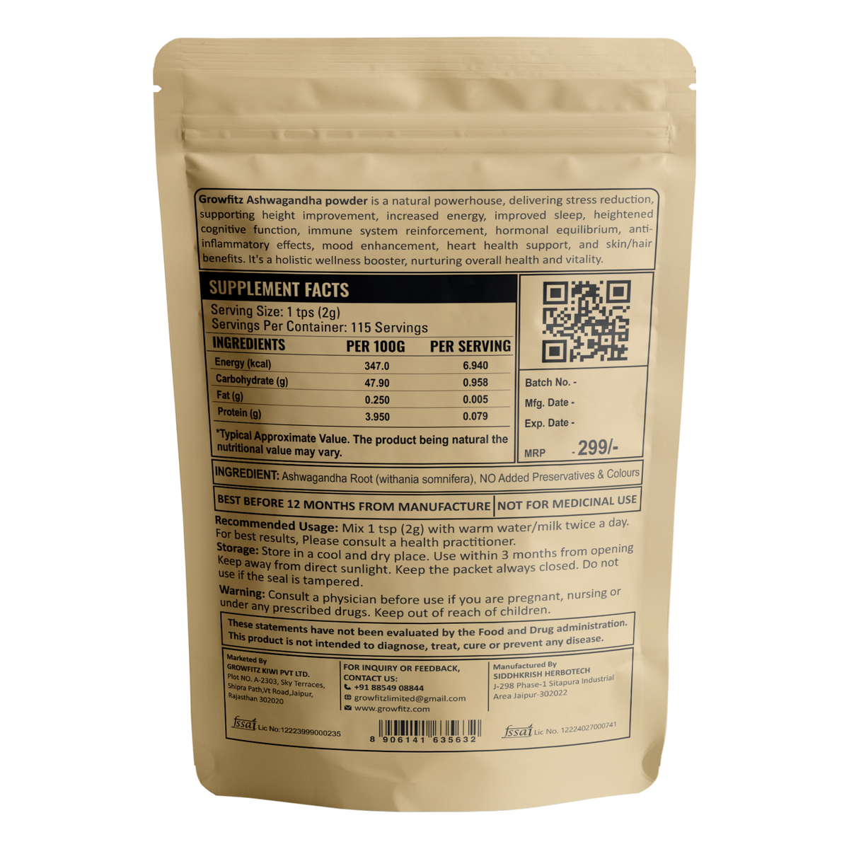 Ashwagandha Root Powder | Herbal Wellness | 230g