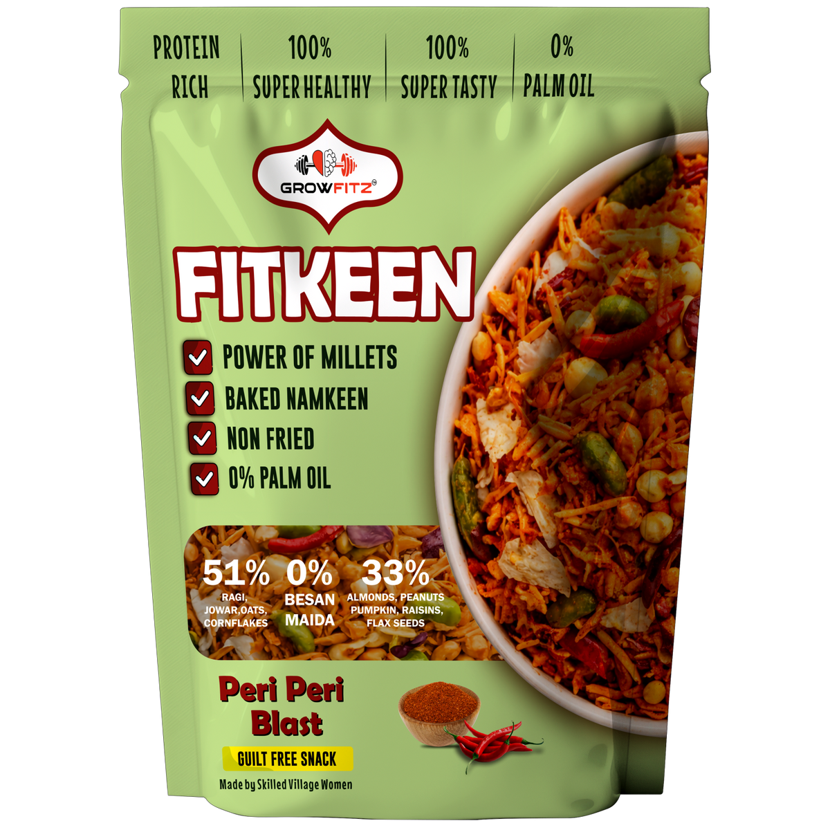 Baked Namkeen Mixture 200g | Peri Peri Spice Flavor | Non-Fried Millet Snack | 0% Palm Oil | 12.4g Protein | Healthy, Tasty & Guilt-Free Namkeen