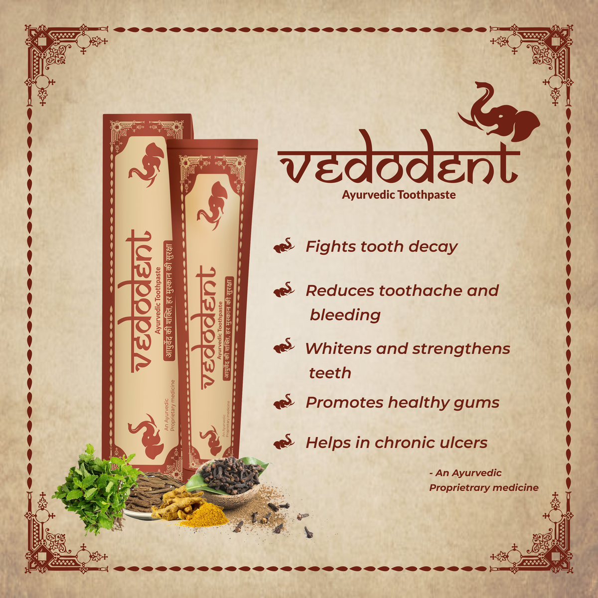 Vedodent Herbal Ayurvedic Red Toothpaste | Germ & Cavity Protection | 100g