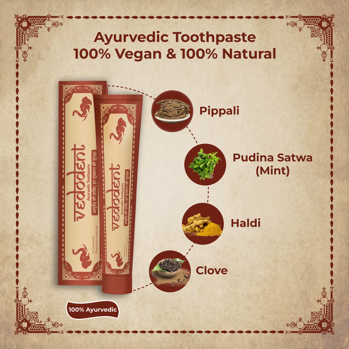 Vedodent Herbal Ayurvedic Red Toothpaste | Germ & Cavity Protection | 100g