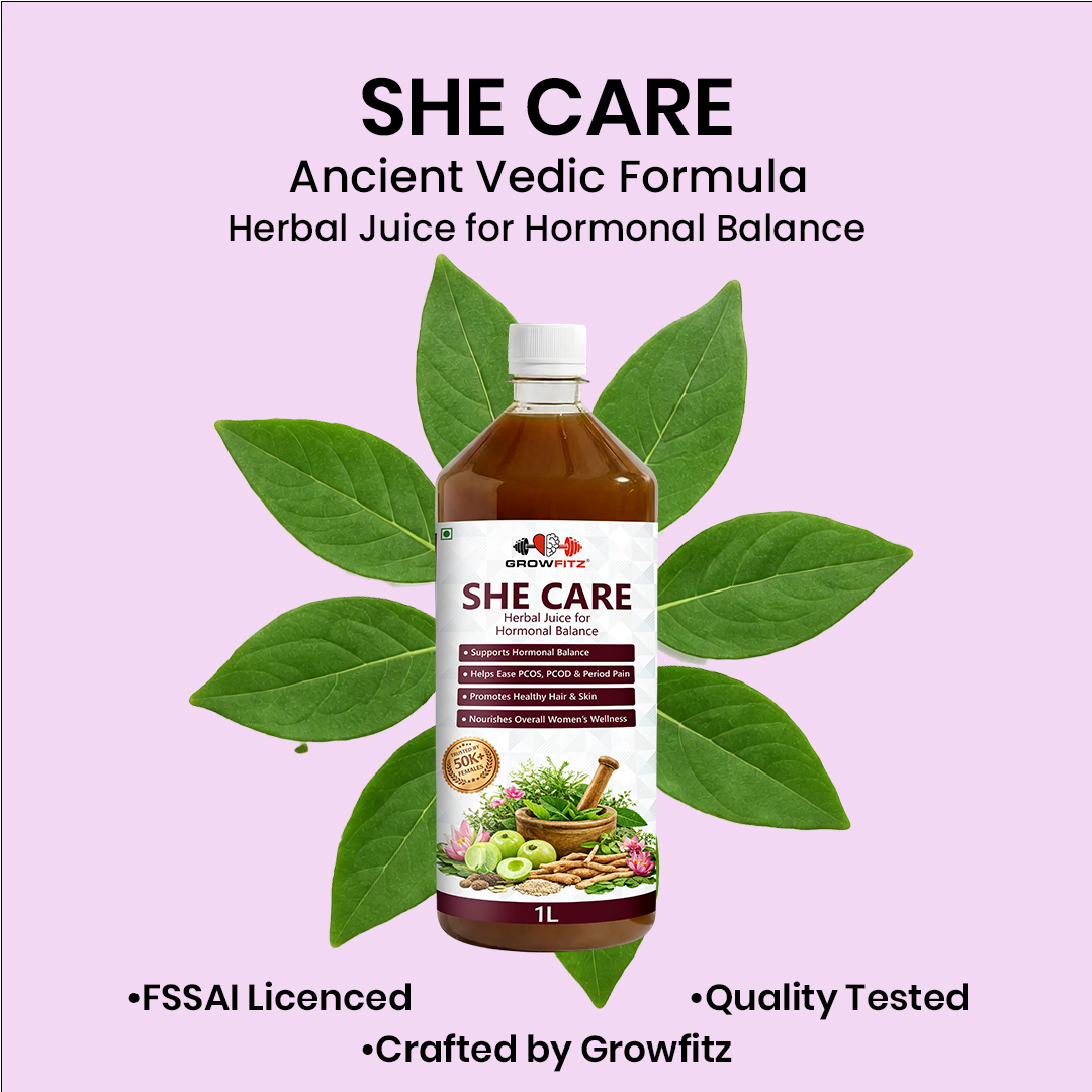 Growfitz She Care Herbal Juice 1000ml | Advanced Ayurvedic Formula for PCOS/PCOD, Hormonal Balance & Period Health | With Shatavari, Ashok Chaal, Amla & Giloy | No Added Sugar