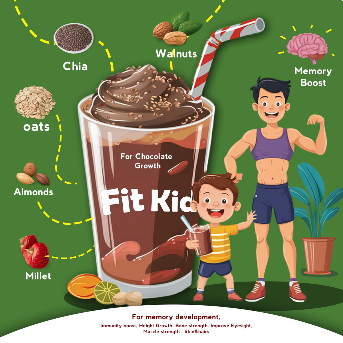 FitKid Chocolate Nutrition Shake for Kids 400g | Natural & Pediatrician-Backed | Growfitz