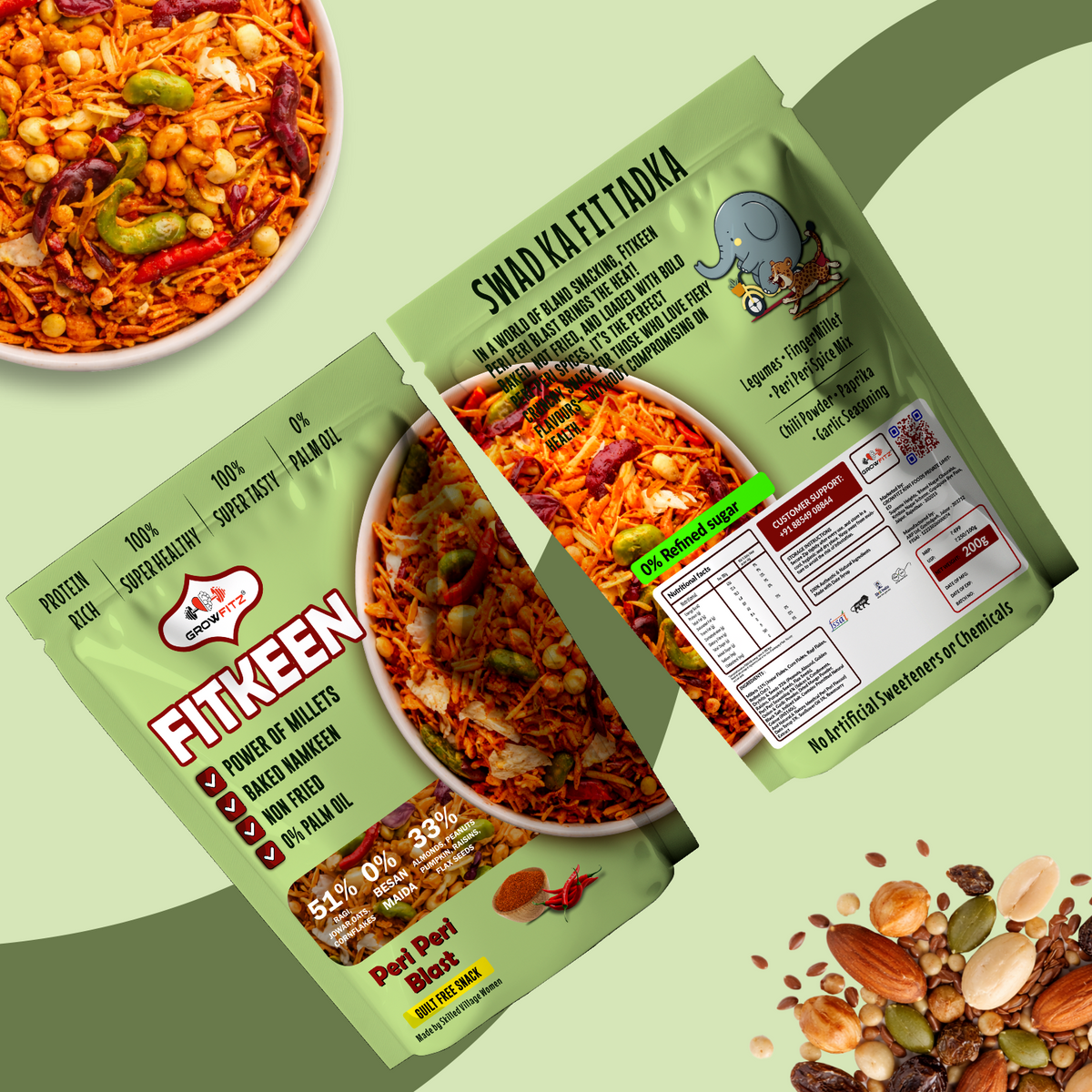 Baked Namkeen Mixture 200g | Peri Peri Spice Flavor | Non-Fried Millet Snack | 0% Palm Oil | 12.4g Protein | Healthy, Tasty & Guilt-Free Namkeen