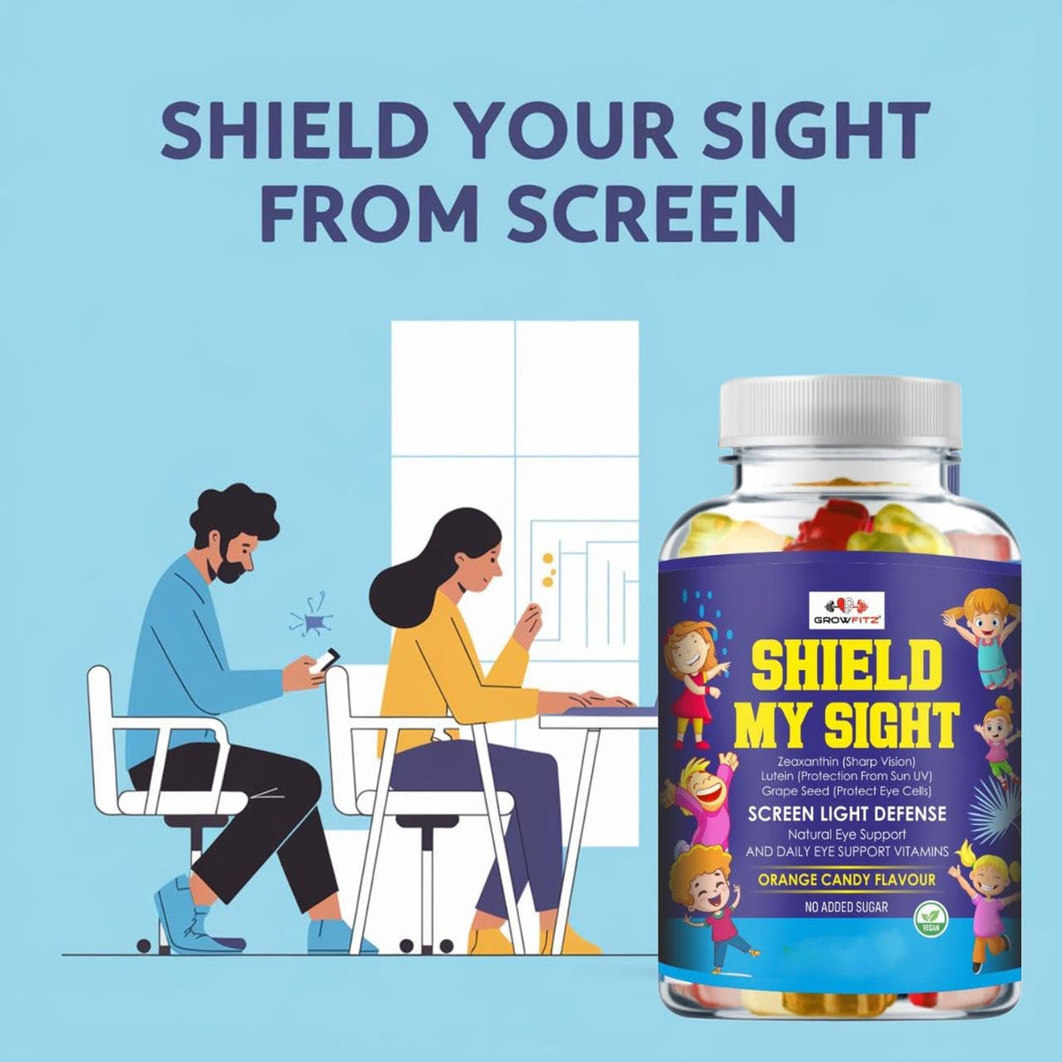 Growfitz Shield My Sight – Eye Health Gummies | 30 Gummies | Vegan | No Added Sugar