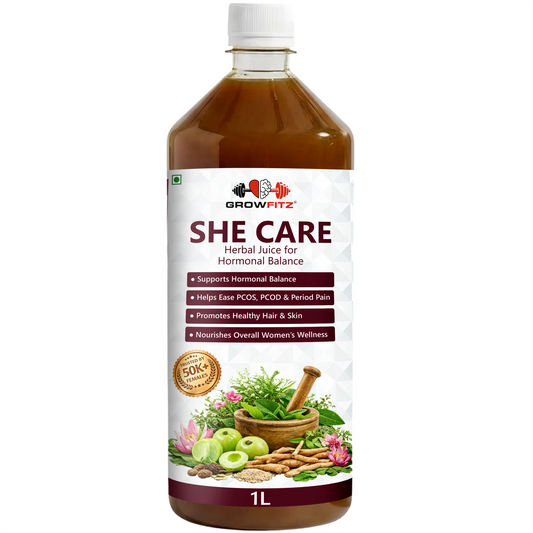 Growfitz She Care Herbal Juice 1000ml | Advanced Ayurvedic Formula for PCOS/PCOD, Hormonal Balance & Period Health | With Shatavari, Ashok Chaal, Amla & Giloy | No Added Sugar