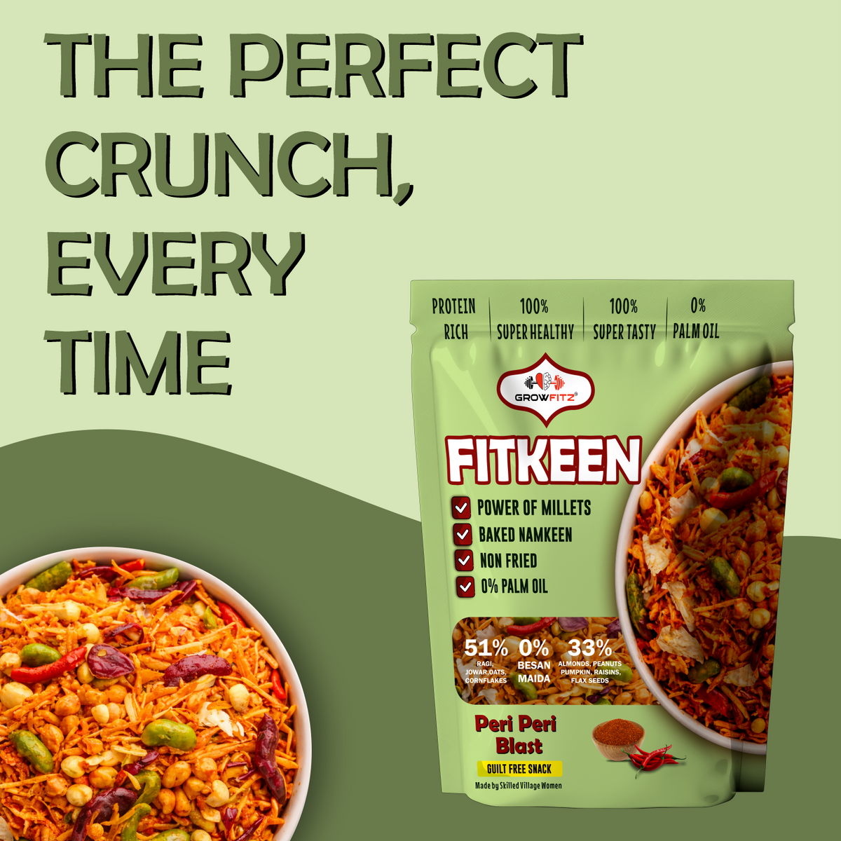 Baked Namkeen Mixture 200g | Peri Peri Spice Flavor | Non-Fried Millet Snack | 0% Palm Oil | 12.4g Protein | Healthy, Tasty & Guilt-Free Namkeen