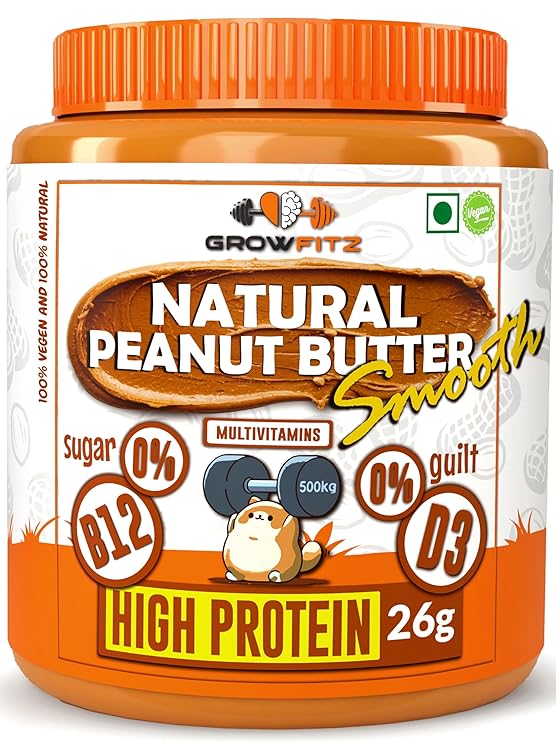 Growfitz Buy 1 Get 1 - Peanut Butter Smooth 800g Combo Pack | Free Natural Vedodent Ayurvedic Toothpaste