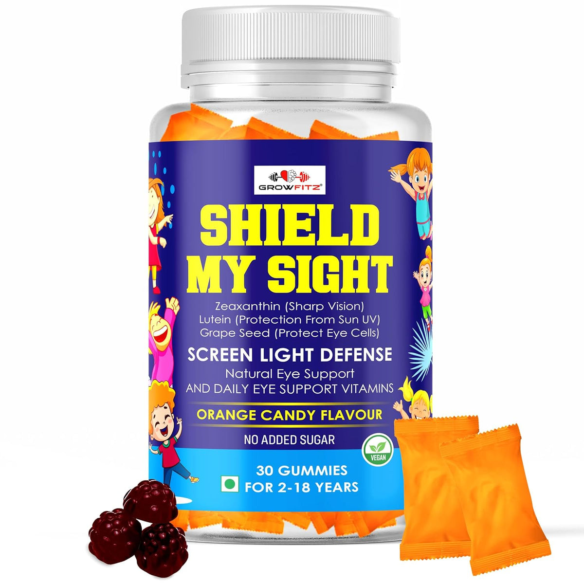 Growfitz Shield My Sight – Eye Health Gummies | 30 Gummies | Vegan | No Added Sugar