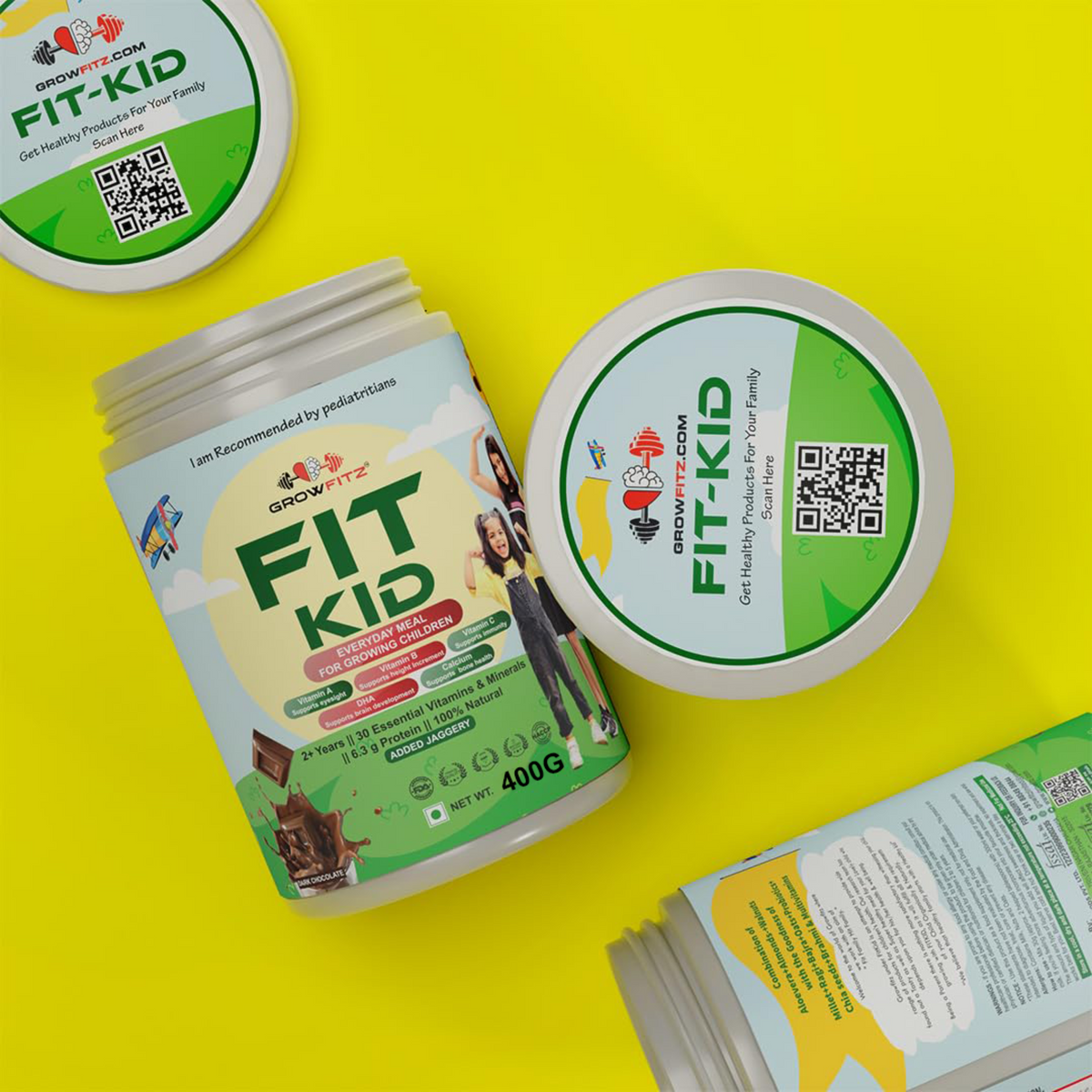 FitKid Chocolate Nutrition Shake for Kids 400g | Natural & Pediatrician-Backed | Growfitz