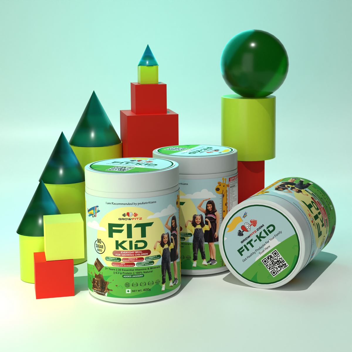FitKid Chocolate Nutrition Shake for Kids 400g | Natural & Pediatrician-Backed | Growfitz