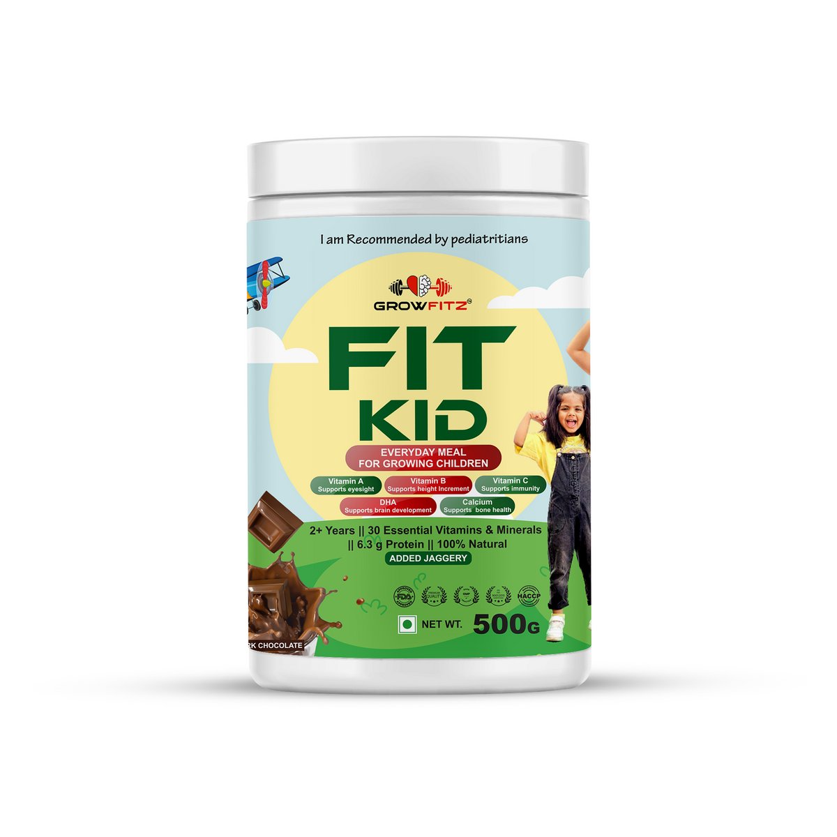 FitKid Chocolate Nutrition Shake for Kids 400g | Natural & Pediatrician-Backed | Growfitz
