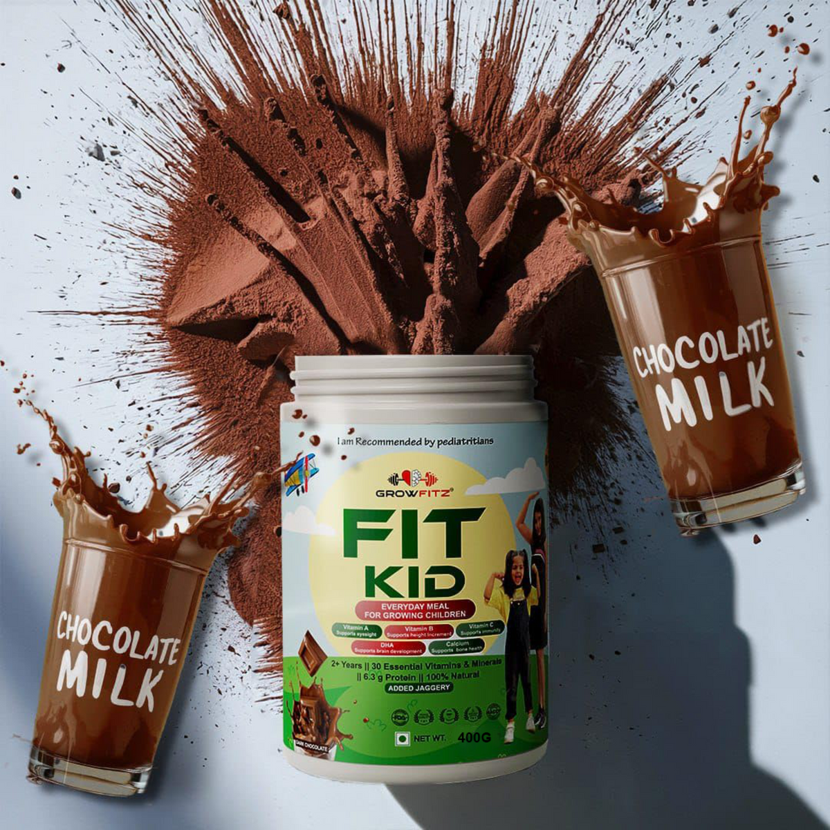 FitKid Chocolate Nutrition Shake for Kids 400g | Natural & Pediatrician-Backed | Growfitz