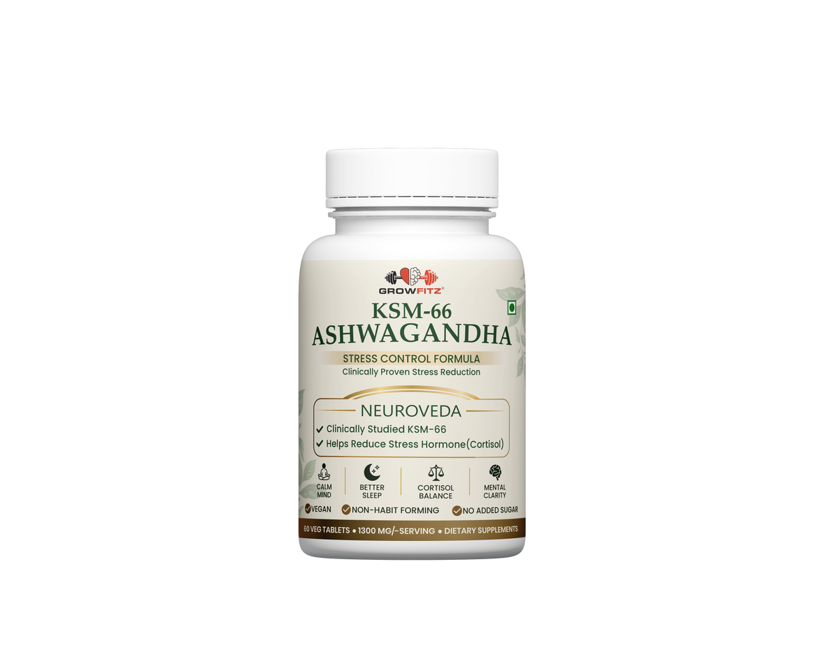 KSM-66 Ashwagandha 1300mg Tablets | 60 Veg Tablets | Supports Stress Management, Better Sleep, Muscle Recovery & Energy | Ashwagandha Supplement for Men & Women