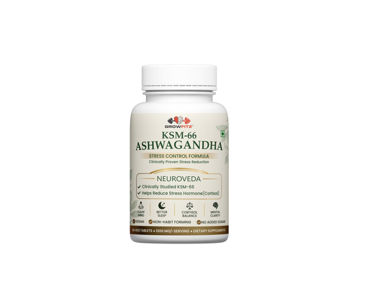 KSM-66 Ashwagandha 1300mg Tablets | 60 Veg Tablets | Supports Stress Management, Better Sleep, Muscle Recovery & Energy | Ashwagandha Supplement for Men & Women
