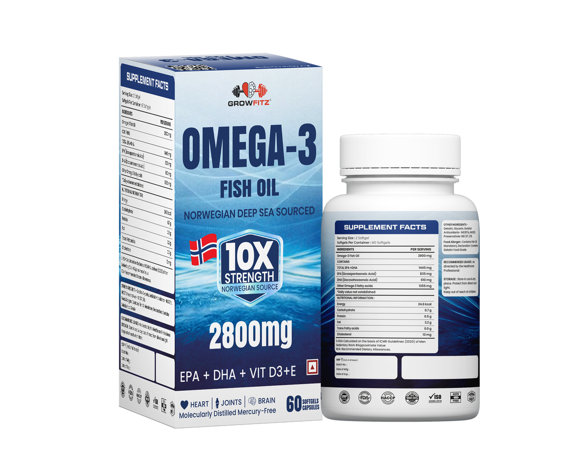 Omega 3 Fish Oil Capsules 2800mg | Fish Oil Omega 3 Supplement To Support Overall Health & Skin With Added Aloevera, Vitamin D3, Vitamin E For Men & Women - 60 Tablets