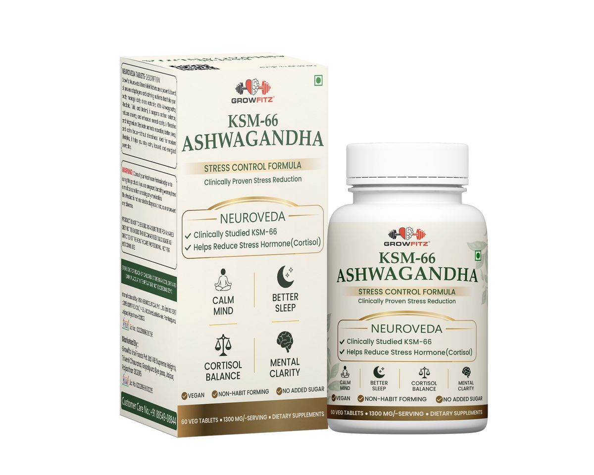 KSM-66 Ashwagandha 1300mg Tablets | 60 Veg Tablets | Supports Stress Management, Better Sleep, Muscle Recovery & Energy | Ashwagandha Supplement for Men & Women