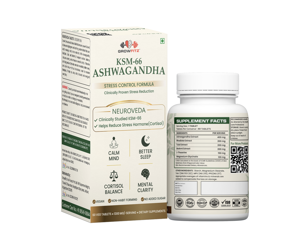 KSM-66 Ashwagandha 1300mg Tablets | 60 Veg Tablets | Supports Stress Management, Better Sleep, Muscle Recovery & Energy | Ashwagandha Supplement for Men & Women